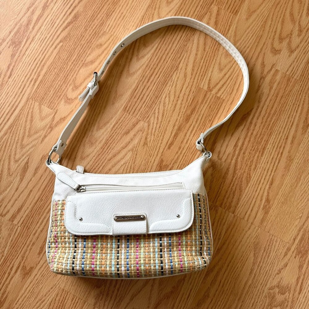 Stone Mountain Shoulder Bag Woven Straw Design and Faux Leather Adjustable Strap